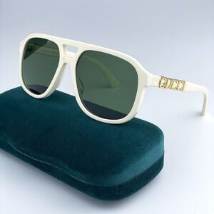 NEW Gucci GG1188S 005 Ivory White Green Pilot Unisex Logo Sunglasses